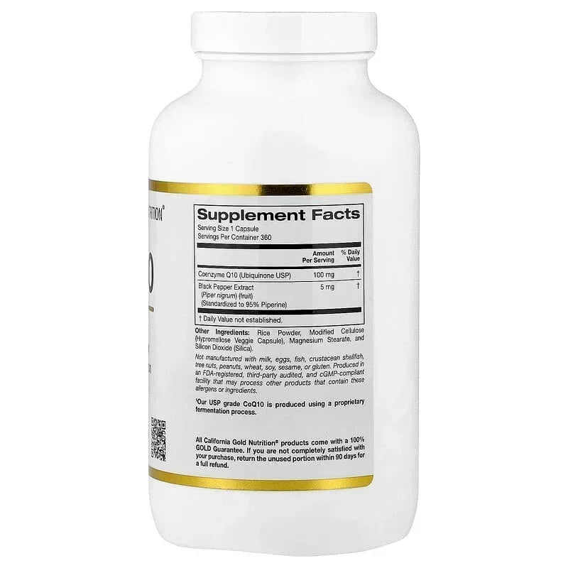 California Gold Nutrition, CoQ10, Ubiquinone USP with Bioperine® Black Pepper Extract, Enhanced Bioavailabilitys