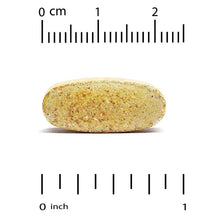 Multivitamin tablet with size scale marks, about 1 inch