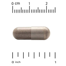 Dark two-tone veggie capsule shown with 0–1 inch size scale