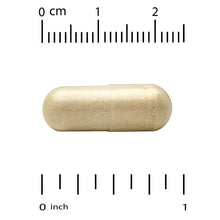 Beige veggie capsule with measurement ruler, tablet size reference