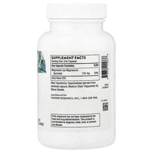 Thorne magnesium glycinate dietary supplement bottle with supplement facts panel