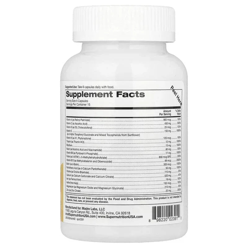Super Nutrition, Super Immune+ Multivitamin with Super Adaptogens, Vitamin C, Vitamin D, Zinc, and Beta Glucan, 90 Veggie Capsules