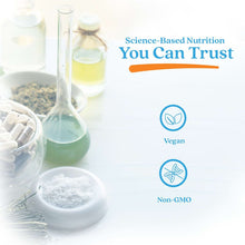 Nattokinase supplement capsules and powder with vegan and non-GMO icons