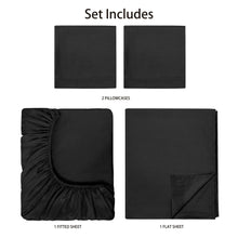 Microfiber sheet set pieces in dark gray/black: 2 pillowcases, fitted and flat sheets