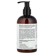 Conditioner bottle with pump, back label with ingredients and directions text