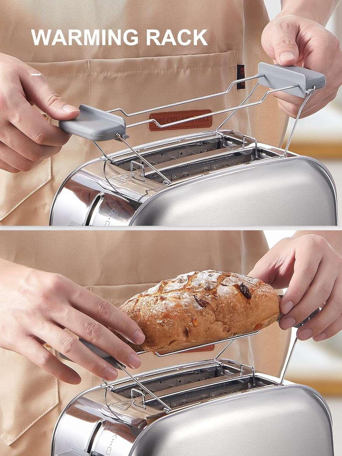Toaster, Retro Bagel Toaster Toaster with 7 Bread Shade Settings, 2 Extra Wide Slots, Defrost/Bagel/Cancel Function, Removable Crumb Tray, Stainless Steel Toaster by Yabano, Silver - USA MEGA SHOP