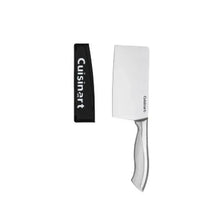 Stainless steel cleaver knife with white handle, rectangular blade, and angled edge