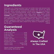 Purina Dog Chow adult lamb flavor dog food back label: ingredients and analysis