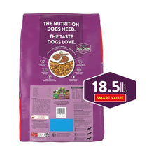 Purina Dog Chow adult lamb flavor dry dog food bag, back view with 18.5 lb label