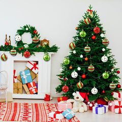 18-Pack Christmas Ornament Balls, 2.4 Inch Glittered Plastic Baubles with Polka Dot Designs, Red Green White Hanging Decor for Xmas Tree, Home, Party