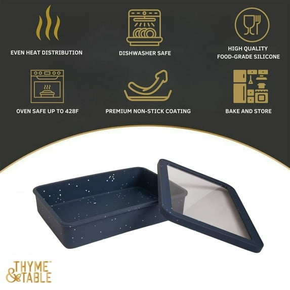 Thyme & Table 9" x 13" Silicone Baking Dish & Lid Set - Atlantic Blue