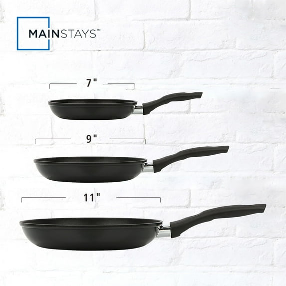Mainstays 3-Piece Nonstick Aluminum Skillet Set, Black Finish Set of 3