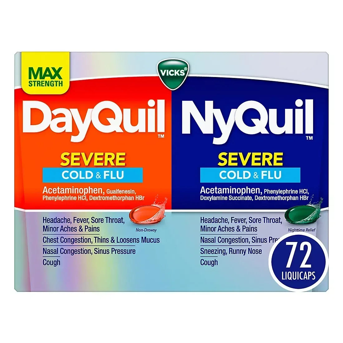 Vicks DayQuil & NyQuil Severe Cold & Flu Relief Co-Pack, Over-the-Counter Medicine, 72 Count