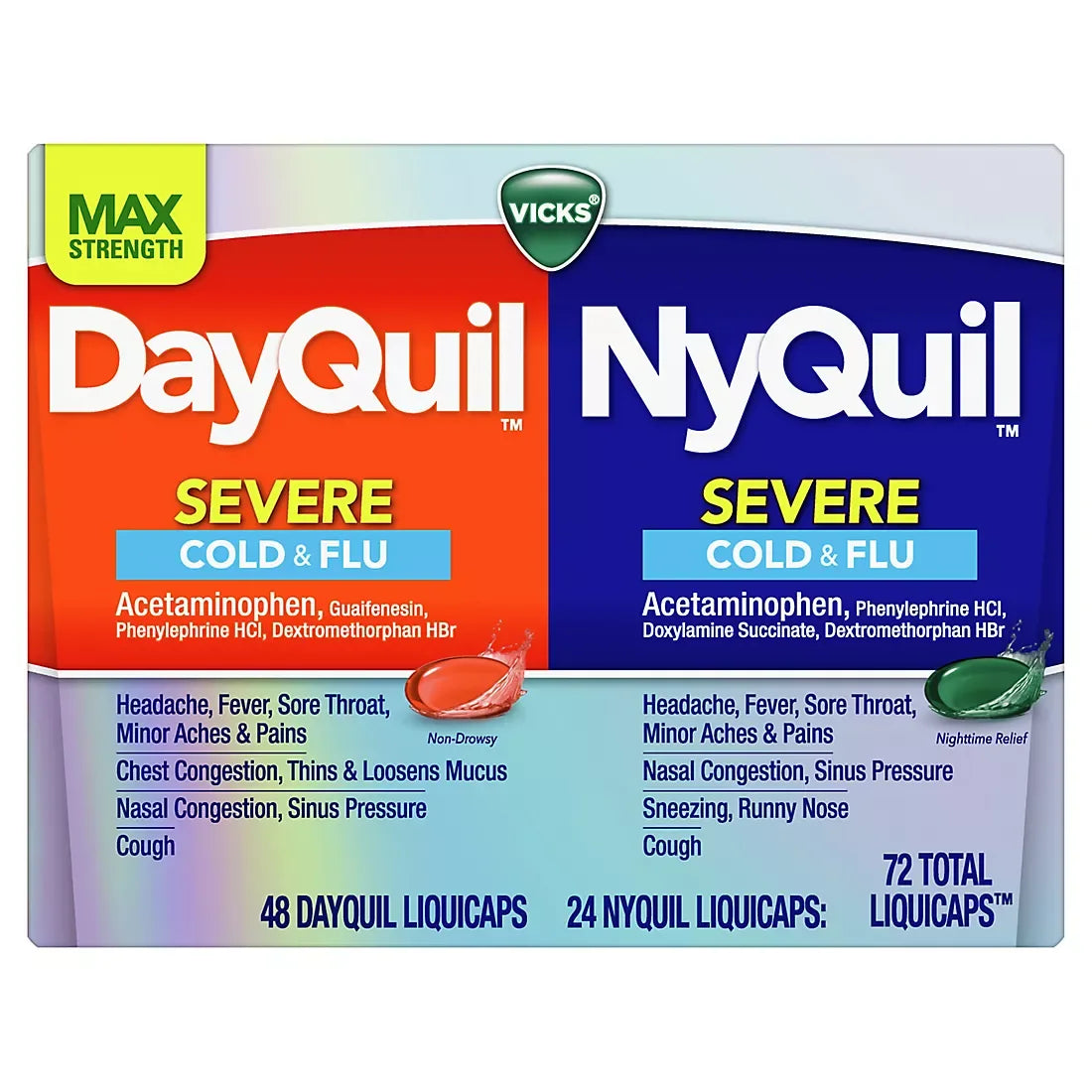 Vicks DayQuil & NyQuil Severe Co-Pack, Cold & Flu Over-the-Counter Medicine, Powerful Relief, 72 ct. - USA MEGA SHOP