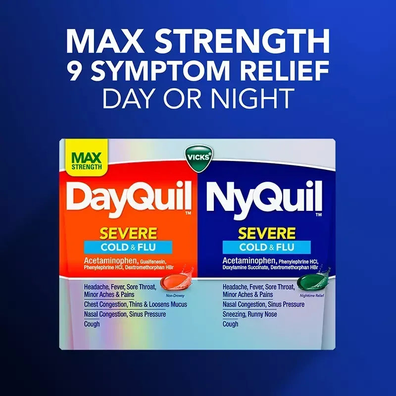 Vicks DayQuil & NyQuil Severe Cold & Flu Relief Co-Pack, Over-the-Counter Medicine, 72 Count