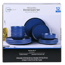 Blue stoneware dinnerware set box, 12 pieces, service for 4