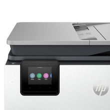 HP all-in-one printer close-up of touchscreen control panel and scanner lid