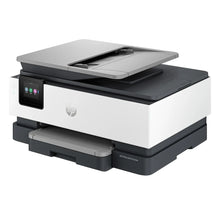 HP all-in-one printer angled view with scanner bed and touchscreen panel