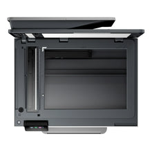 HP all-in-one printer rear interior with open cover and paper path