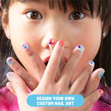 Kids custom nail art with colorful glitter nail designs and gem-like accents