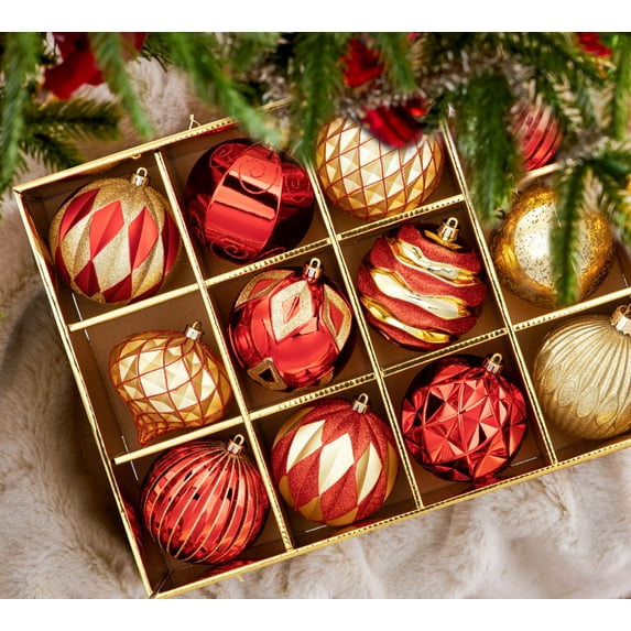 4 inch Reddish Gold Christmas Balls Ornaments 12 Pcs Shatterproof Christmas Ornaments Set Large Silver Ornaments for Christmas Tree Halloween Holiday Party