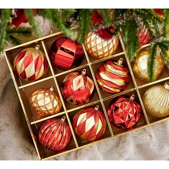 4 inch Reddish Gold Christmas Balls Ornaments 12 Pcs Shatterproof Christmas Ornaments Set Large Silver Ornaments for Christmas Tree Halloween Holiday Party