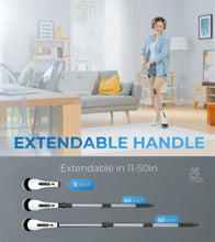 White cordless spin scrubber with extendable handle and rotating brush head
