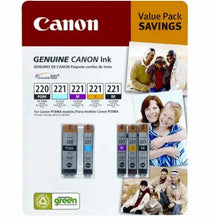 Canon PG-220 and CL-221 ink cartridges, 5-pack in retail package