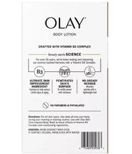 Olay body lotion box back label with directions and claims