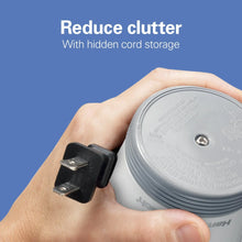 Electric coffee grinder base with cord storage and power plug