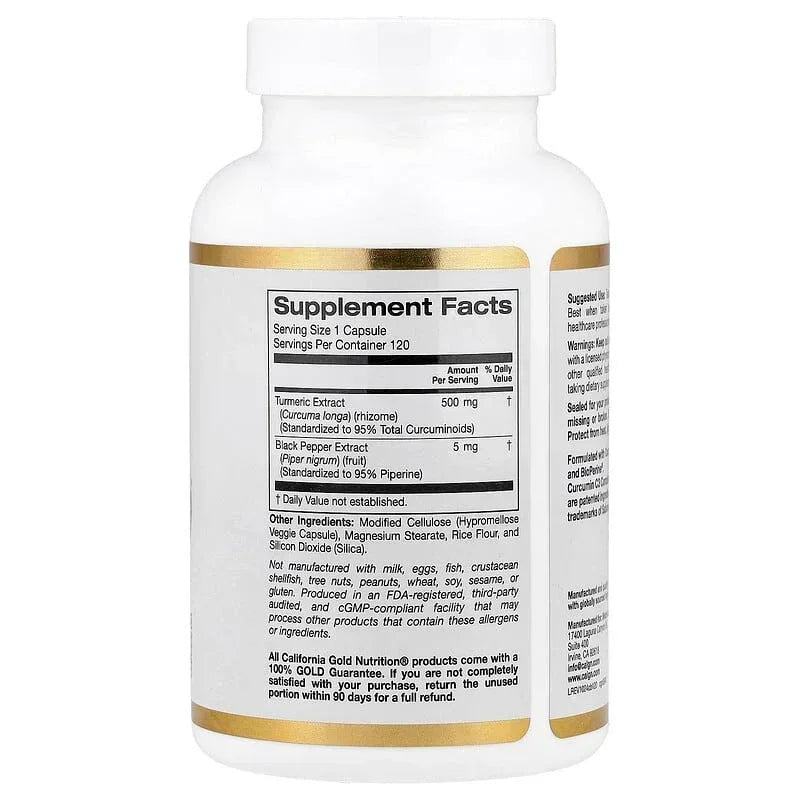 California Gold Nutrition, Curcumin C3 Complex® with BioPerine® Black Pepper Extract, Turmeric Curcumin Complex, Enhanced Bioavailablity, 120 Veggie Capsules