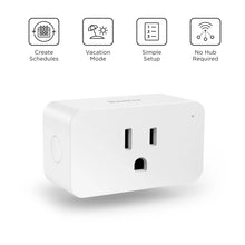 White indoor smart plug SE with dual prongs and setup icons