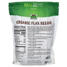 Organic flax seeds pouch back with Nutrition Facts and ingredients text