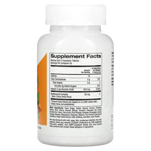 Kids chewable vitamin C supplement bottle, orange flavor, supplement facts panel