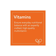 Vitamins promotional card with orange background and heart icon.