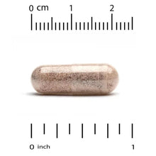 Grape seed phytosome veggie capsule beside ruler measurement scale