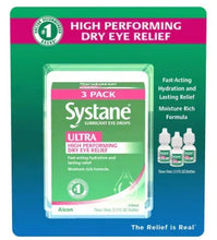 Lubricating eye drop 3-pack carton with green label and small bottles shown