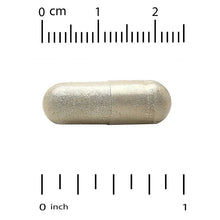 Beige veggie capsules with size ruler scale for multivitamin