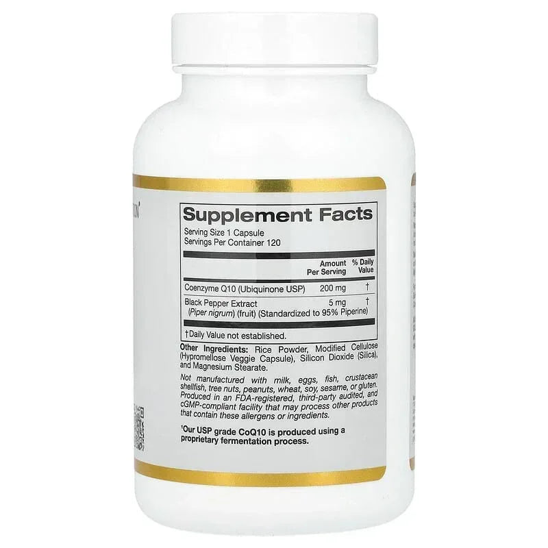 California Gold Nutrition, CoQ10, Ubiquinone USP with Bioperine® Black Pepper Extract, Enhanced Bioavailabilitys