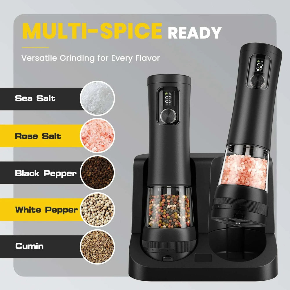 Moreblue Electric Salt and Pepper Grinder Set , Automatic Rechargeable Salt and Pepper Shaker with LED Battery Display & USB‑C Charging Base, Pepper Mill for Kitchen, Dining & Camping - USA MEGA SHOP