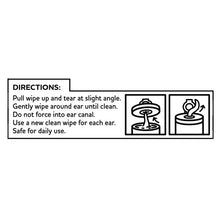 Dog ear wipes directions panel with two cleaning step icons and text.