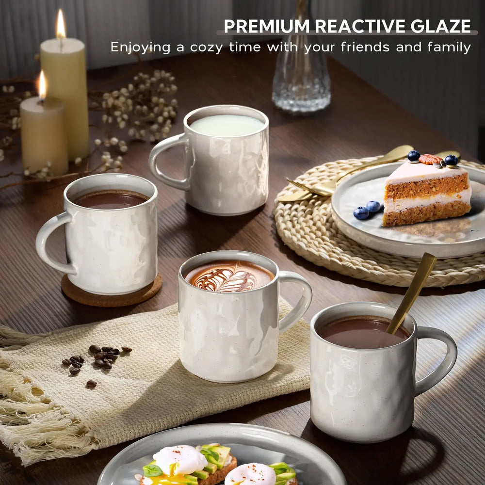 Vesteel Coffee Mug Set of 4, Ceramic Coffee Cups with Handles, 14oz Stoneware Mugs Set for Coffee Tea Milk, Wave Design Mug Gifts for Home Office Restaurant