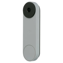 Ash gray video doorbell with round camera and circular door button