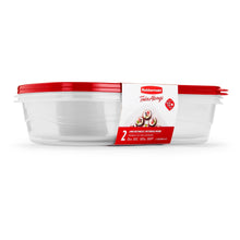 Two large rectangular plastic food storage containers with red lids, side view