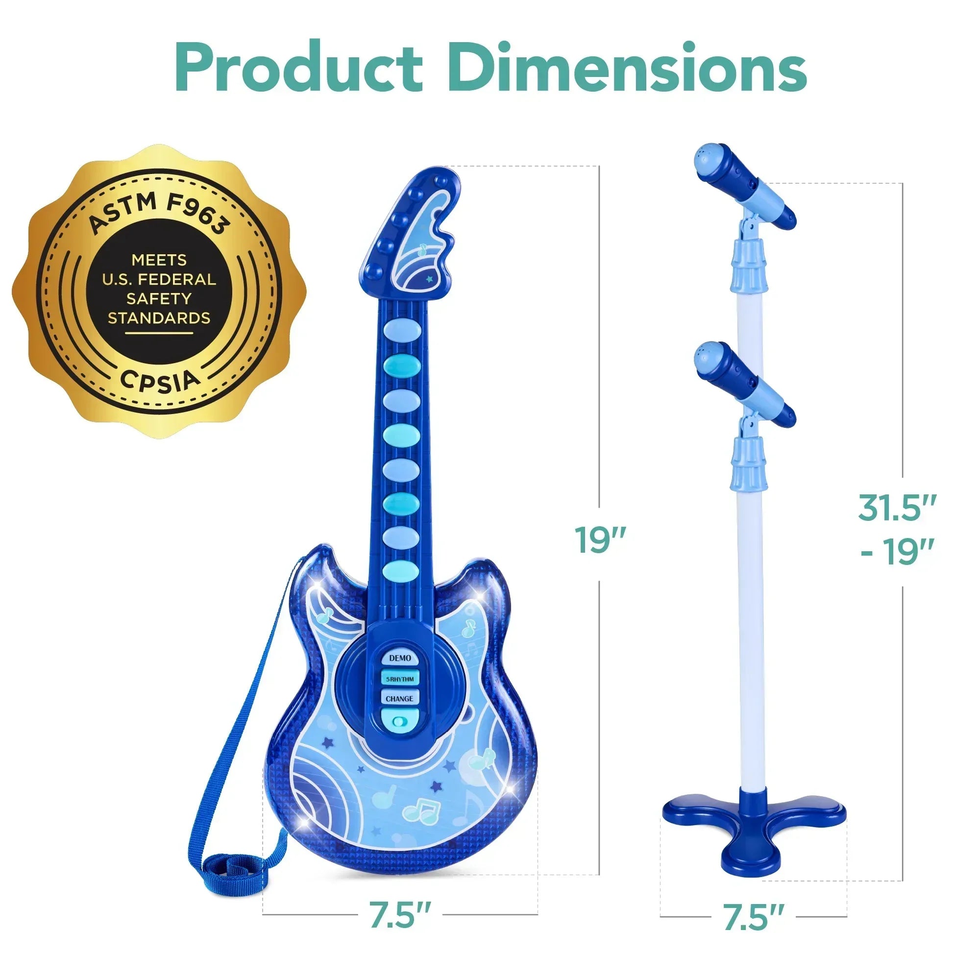 Best Choice Products 19in Kids Flash Guitar, Pretend Play Musical Instrument Toy for Toddlers w/ Mic, Stand - USA MEGA SHOP