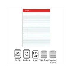 Universal Perforated Edge Writing Pad, Legal Ruled, Letter, White, 50-Sheet Pads, 12Ct.