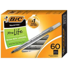 BIC Round Stic Xtra Life ballpoint pen 60-count box, medium black, 1 mm