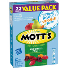 Mott's fruit-flavored snack value pack box, 22 assorted fruit gluten-free pouches
