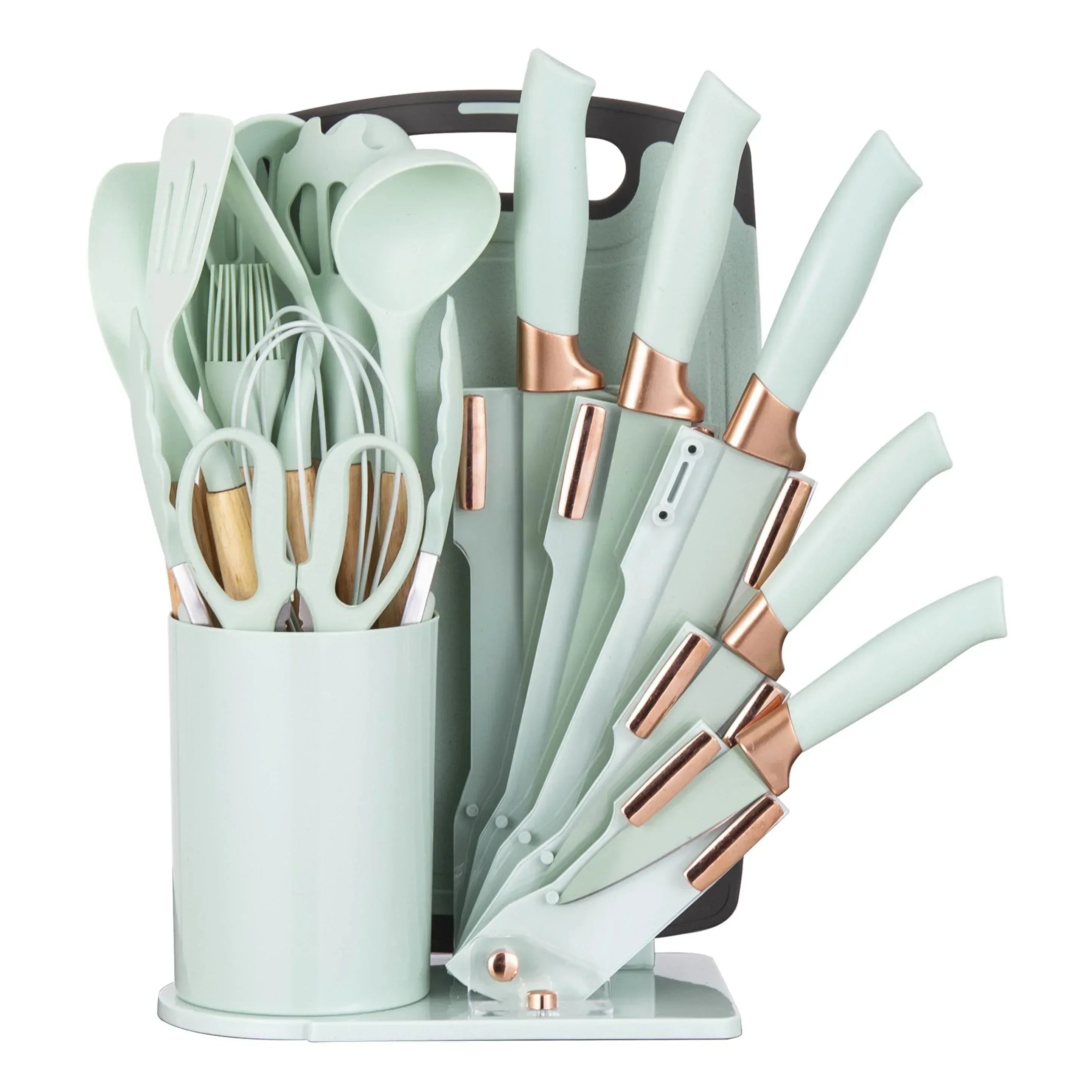HEESEM 19-Piece Silicone Kitchen Utensil & Knife Set - Heat-Resistant Cooking Tools Non-Stick Safe Gift for Mom or Women Black