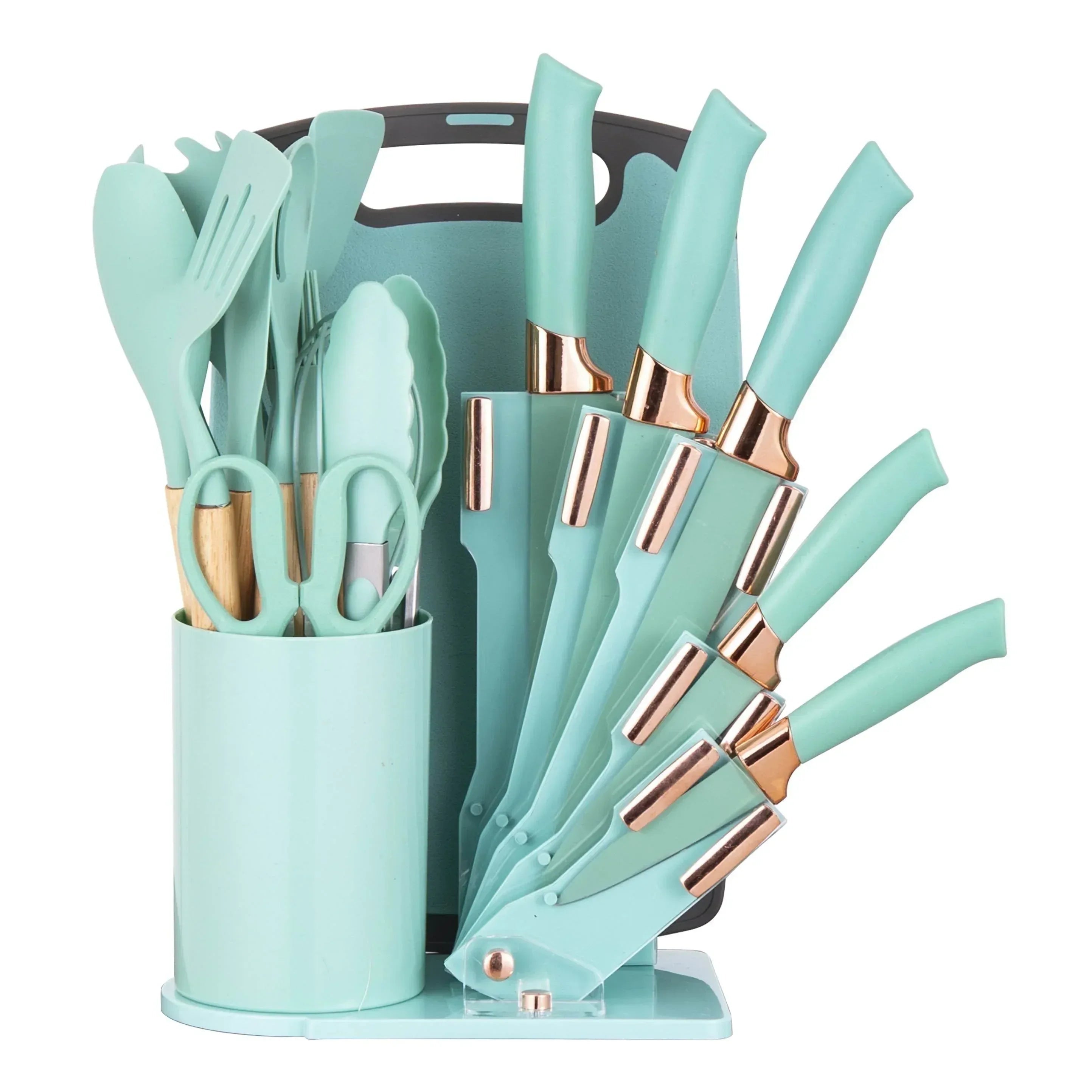 HEESEM 19-Piece Silicone Kitchen Utensil & Knife Set - Heat-Resistant Cooking Tools Non-Stick Safe Gift for Mom or Women Black